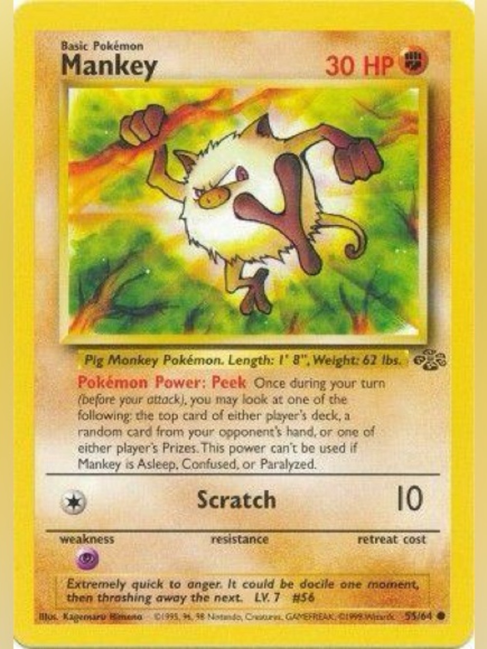 MANKEY #55/64 1999 JUNGLE UNLIMITED SET POKEMON TCG WOTC - VINTAGE - MINT!